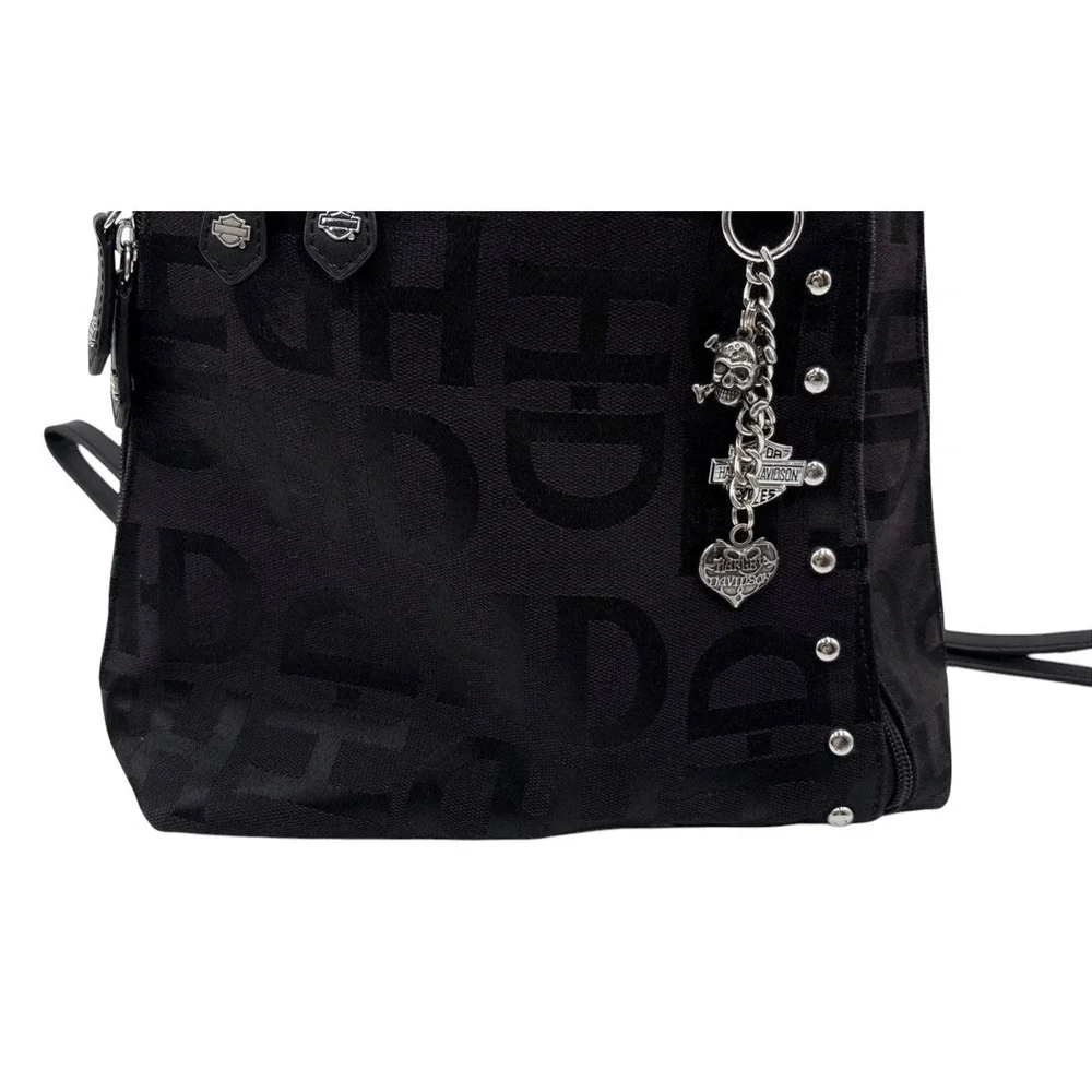 RARE Harley-Davidson Women's Black Monogram Backpack Studded Charm Zip Bag